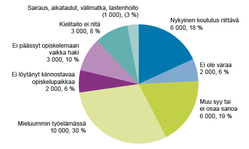 Itse ilmoitettu tärkein syy siihen, että nuori ei opiskele Itse ilmoitettu tärkein syy siihen, että nuori ei opiskele