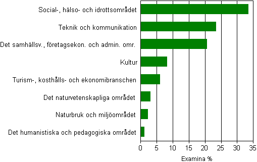 Avlagda examina vid yrkesh�gskolor efter utbildningsomr�de 2012