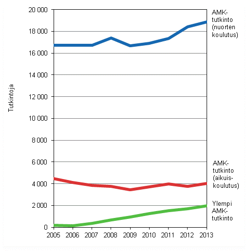 Ammattikorkeakouluissa suoritetut tutkinnot 2005&ndash;2013