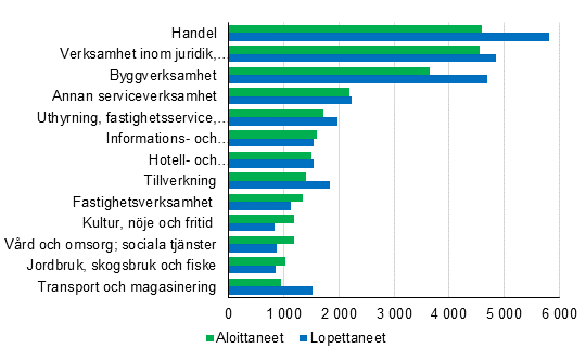 Nya och nedlagda f�retag efter n�ringsgren