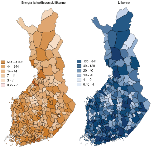 Energiaper�iset, teollisuusprosessien ja tuotteiden k�yt�n sek� liikenteen kasvihuonekaasup��st�t Suomessa kunnittain vuonna 2017 (1000 t CO2-ekv.)