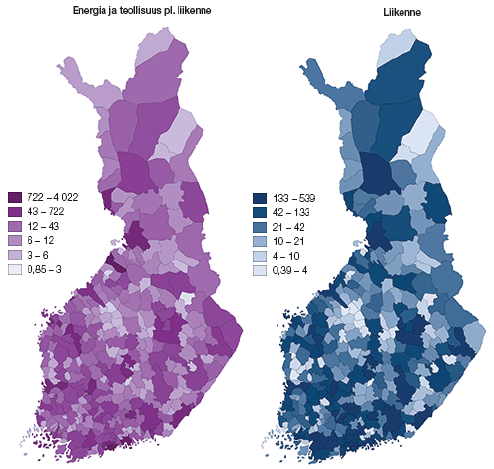 Energiaper�iset (ilman liikenteen p��st�j�), teollisuusprosessien ja tuotteiden k�yt�n sek� liikenteen kasvihuonekaasup��st�t Suomessa kunnittain vuonna 2018 (1000 t CO2-ekv.)