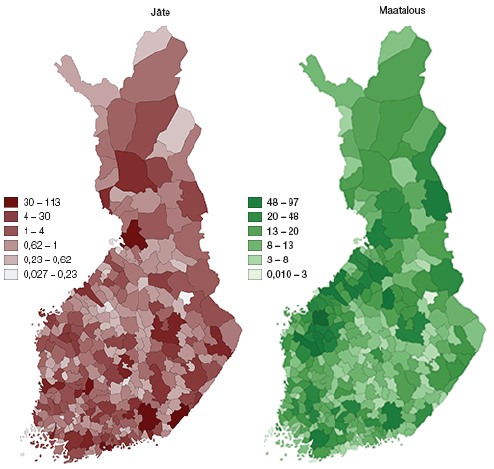 J�tesektorin ja maatalouden kasvihuonekaasup��st�t Suomessa kunnittain vuonna 2018 (1000 t CO2-ekv.)