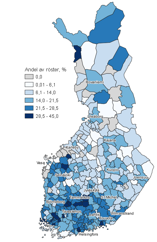 Figurbilaga 3. Karta: Samlingspartiets v�ljarst�d kommunvis i kommunalvalet 2021, hela landet