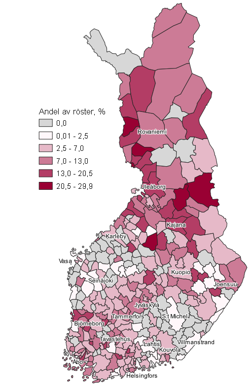 Figurbilaga 8. Karta: V�nsterf�rbundets v�ljarst�d kommunvis i kommunalvalet 2021, hela landet 