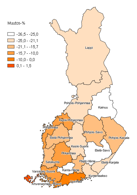 Lapsiperheiden alle 3-vuotiaiden lasten m��r�n muutos maakunnittain vuodesta 2008 vuoteen 2018