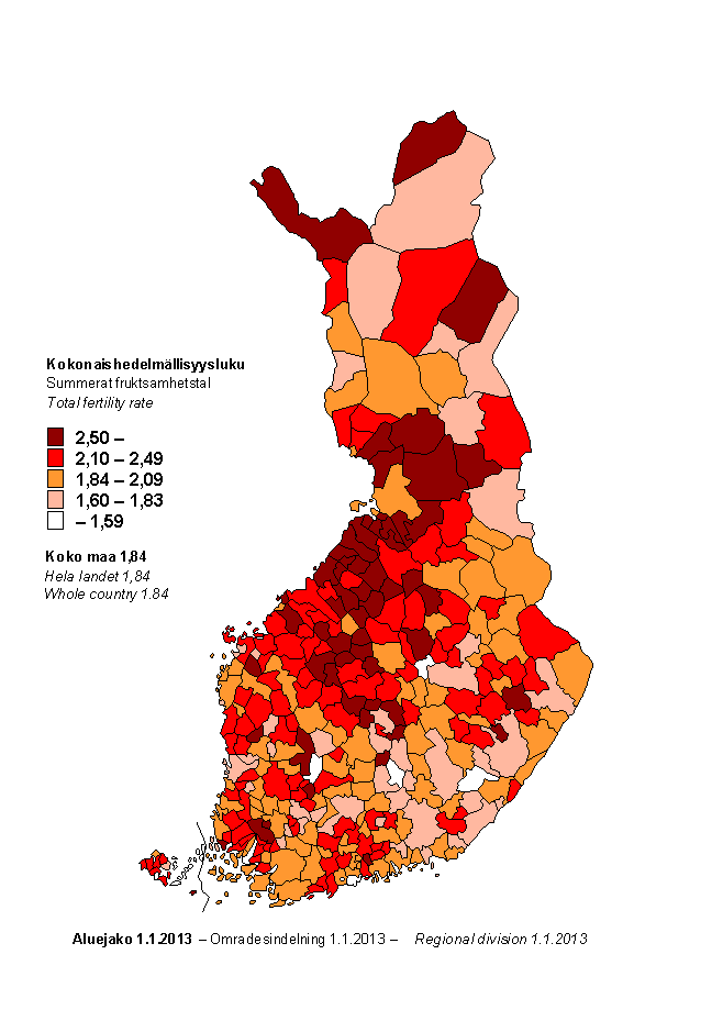Appendix figure 3. Total fertility rate by municipality for the years 2008&ndash;2012