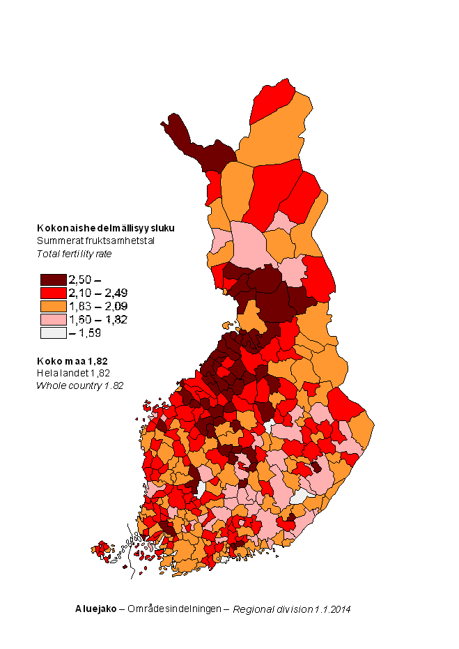 Appendix figure 3. Total fertility rate by municipality for the years 2009&ndash;2013
