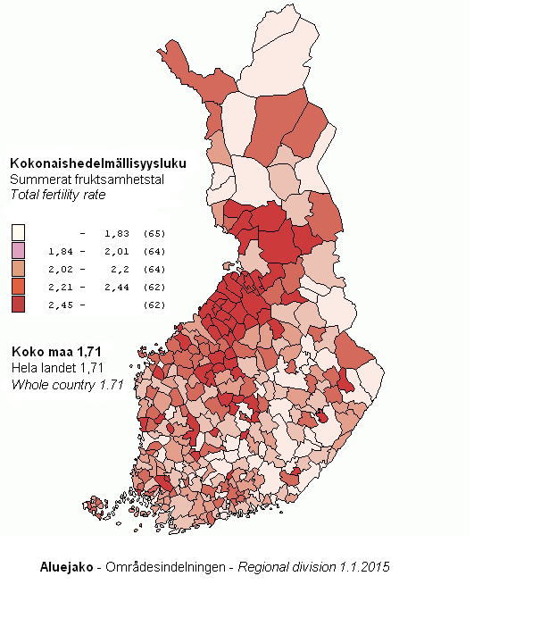 Appendix figure 3. Total fertility rate by municipality for the years 2010&ndash;2014