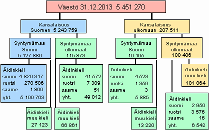 Liitekuvio 4. Väestö syntymämaan, kansalaisuuden ja äidinkielen mukaan 31.12.2013