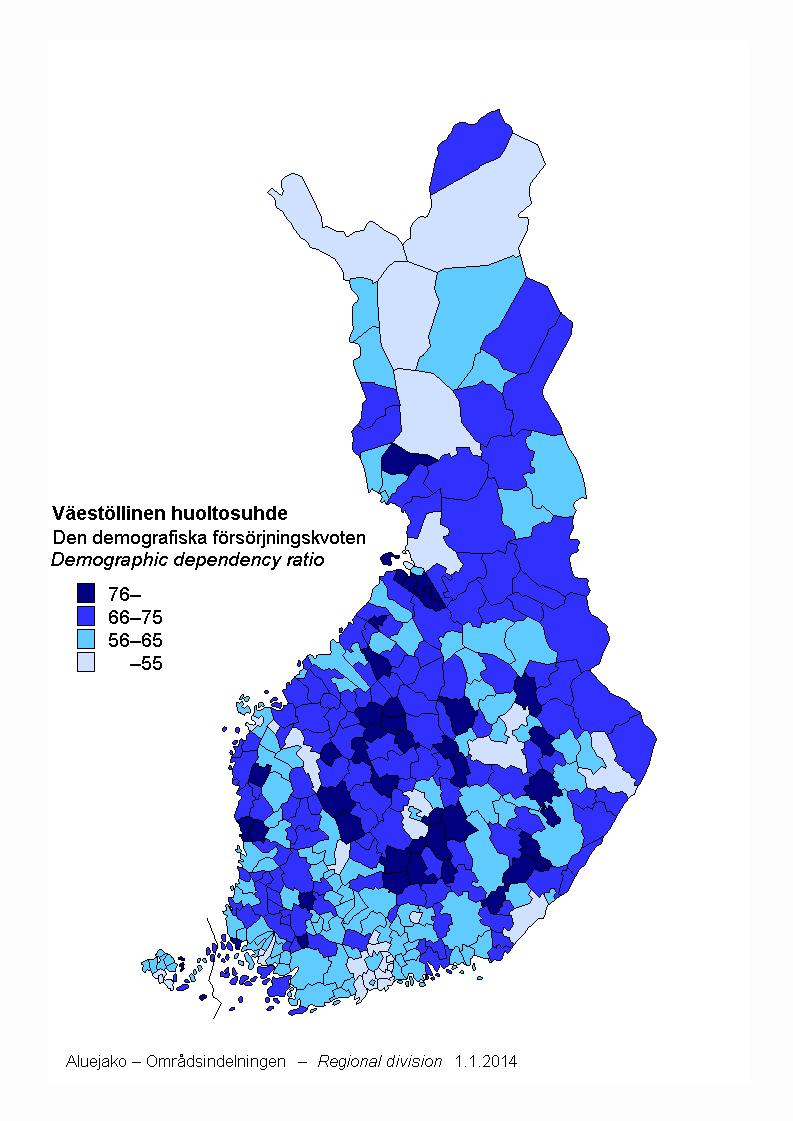 Figurbilaga 5. Den demografiska f�rs�rjningskvoten kommunvis 31.12.2013